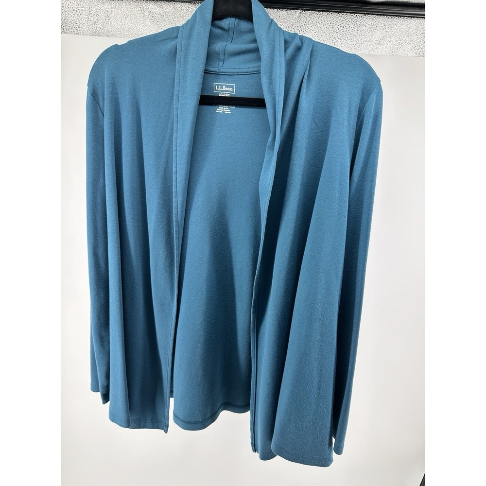 L.L. Bean Supima Cotton Knit Cardigan L Open Front Soft Teal Sweater Capsule